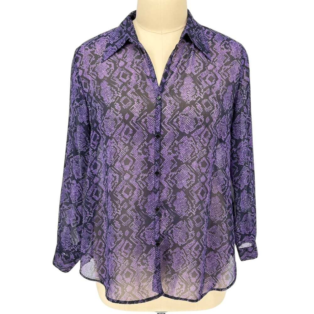 Venezia Jeans Button Up Shirt Purple Geometric Snakeskin Print 18/20